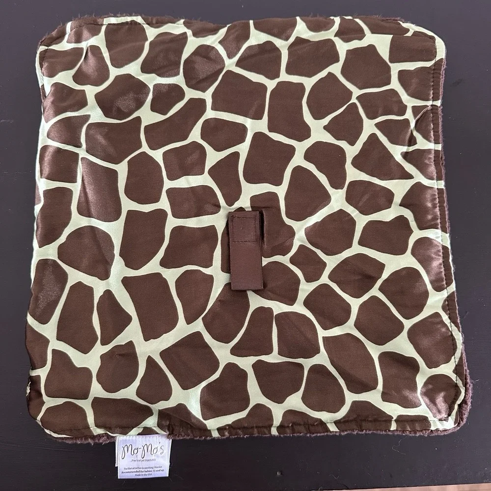 MO MO'S WOOBIE Brown Green Giraffe Lovey‎ Pacifier Satin Baby Security Blanket